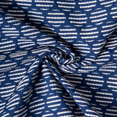 Tissu Jacquard Polycoton Pois rayés blancs sur fond Bleu - Par 10 cm