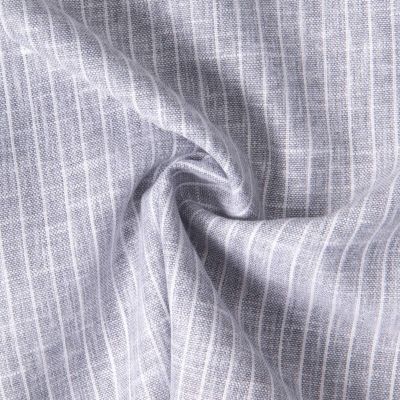 Tissu Polycoton aspect Lin rayé Bleu gris - Par 10 cm
