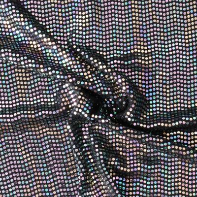 Tissu Polyester Stretch Pois irrisés multicolore sur fond Noir - Par 10 cm