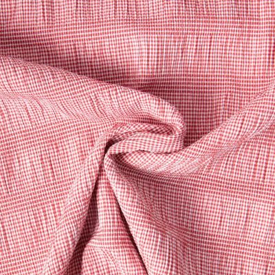 Tissu Polyviscose Seersucker aspect Lin lavé Suzy carreaux Blanc sur fond Rouge - Par 10 cm