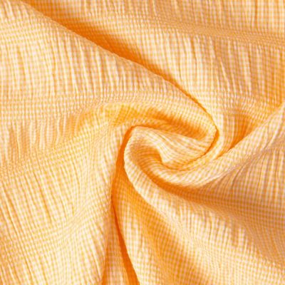 Tissu Polyviscose Seersucker aspect Lin lavé Suzy carreaux Blanc sur fond Jaune - Par 10 cm