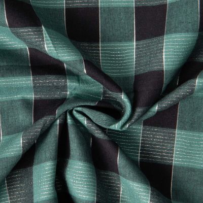 Tissu Coton Tartan Ecossais vert Lurex sur fond Noir - Par 10 cm