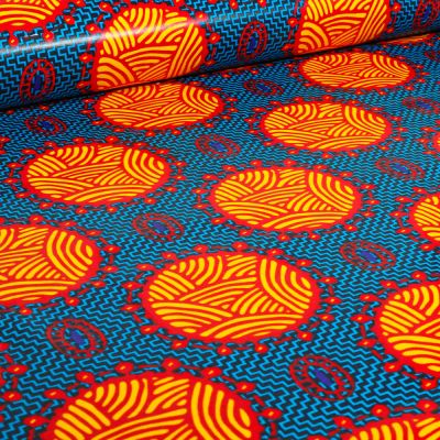 Tissu Wax africain n°  741 sur fond Bleu - Par 10 cm