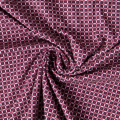 Tissu Coton imprimé Dina pois Noir et Blanc sur fond Rouge foncé - Par 10 cm
