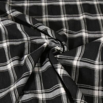 Tissu Coton légèrement smocké à carreaux Noir - Par 10 cm