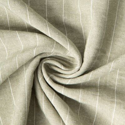 Tissu Polyviscose Lin lavé Clémence fines rayures Blanc sur fond Vert amande - Par 10 cm