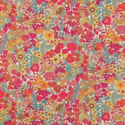 Tissu Liberty of London Margaret Fuchsia, orange et vert - Par 10 cm