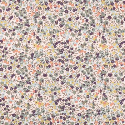 Tissu Liberty of London Wiltshire Vert Céladon, prune, corail et jaune - Par 10 cm
