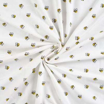 Tissu Jersey Coton imprimé Lina petites abeilles sur fond Blanc - Par 10 cm