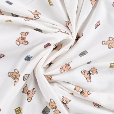 Tissu Jersey Coton imprimé Cubes et petits oursons sur fond Blanc cassé - Par 10 cm