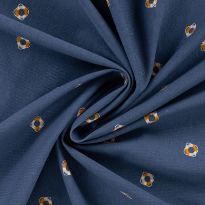 Tissu Jersey Coton imprimé Oscar bouées flottantes sur fond Bleu marine - Par 10 cm