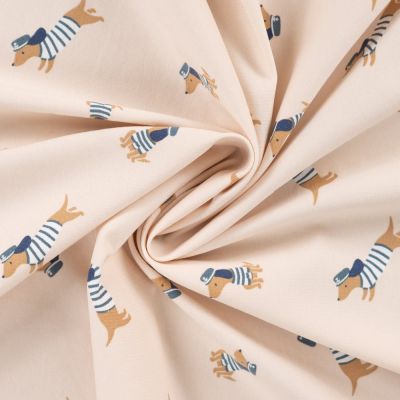 Tissu Jersey Coton imprimé Jules  Teckel sur fond Beige - Par 10 cm