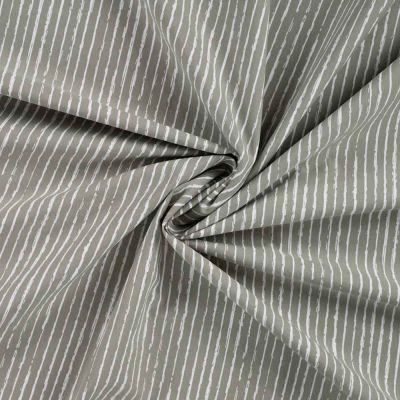Tissu Popeline de  Coton  rayures blanches Zira sur fond Vert kaki clair - Par 10 cm