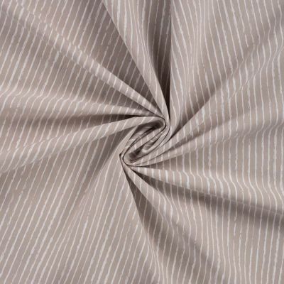 Tissu Popeline de  Coton  rayures blanches Zira sur fond Taupe - Par 10 cm