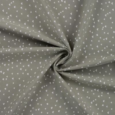Tissu Popeline de  Coton  cœurs blancs Zivy sur fond Vert kaki clair - Par 10 cm