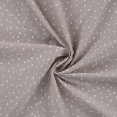 Tissu Popeline de  Coton  cœurs blancs Zivy sur fond Taupe - Par 10 cm