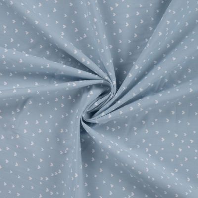 Tissu Popeline de  Coton  cœurs blancs Zivy sur fond Bleu gris - Par 10 cm