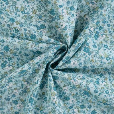 Tissu Coton imprimé Fleuris Léa bleu sur fond Bleu ciel - Par 10 cm