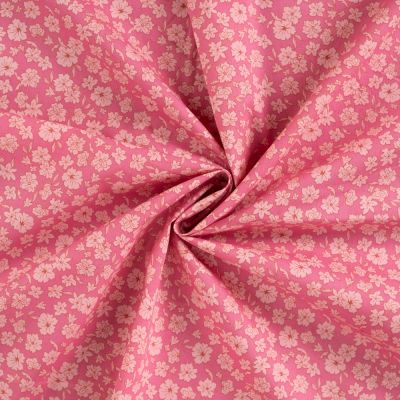 Tissu Coton imprimé Fleurs Mia sur fond Rose - Par 10 cm