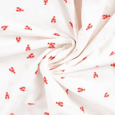 Tissu Coton imprimé Homards rouges sur fond Blanc cassé - Par 10 cm