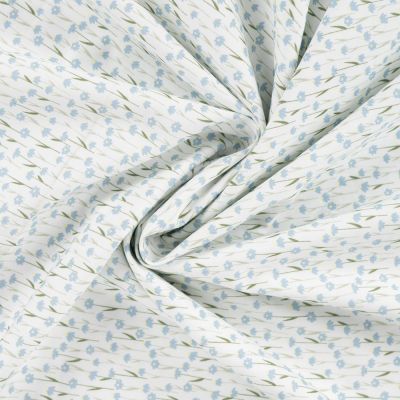 Tissu Popeline de Coton Arielle petites fleurs Bleu sur fond Blanc - Par 10 cm
