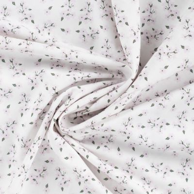 Tissu Popeline de Coton Charlotte petites fleurs Rose sur fond Blanc - Par 10 cm