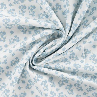Tissu Popeline de Coton Charlotte petites fleurs Bleu sur fond Blanc - Par 10 cm