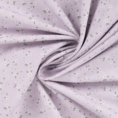 Tissu Popeline de Coton Charlotte petites fleurs sur fond Lilas - Par 10 cm