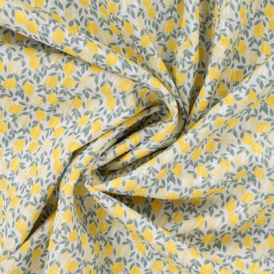 Tissu Voile de Coton digital brodé Ava petits citrons sur fond Ecru - Par 10 cm