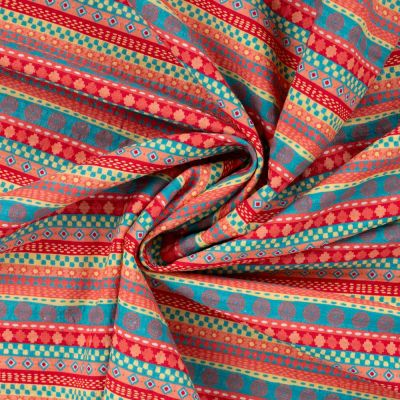 Tissu Seersucker Coton digital ethnique géométrique à rayures sur fond Multicolore - Par 10 cm