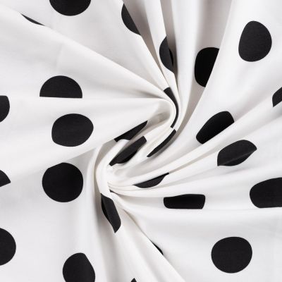 Tissu Sweat léger envers gratté pois Noir sur fond Blanc - Par 10 cm