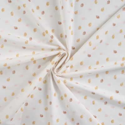 Tissu Jersey Coton Feuilles pailletées sur fond Blanc - Par 10 cm
