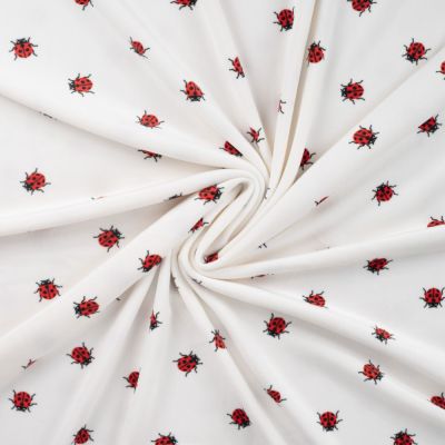 Tissu Minky Ultra doux Ras Coccinelles rouges sur fond Blanc - Par 10 cm