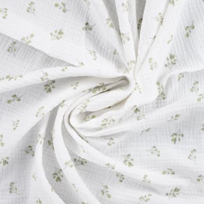Tissu Double gaze de Coton Eucalyptus sur fond Blanc cassé - Par 10 cm