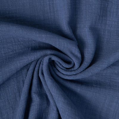 Tissu Double gaze aspect lin uni Bleu marine - Par 10 cm