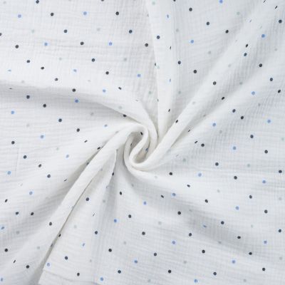 Tissu Double gaze de Coton Petits pois bleus sur fond Blanc - Par 10 cm