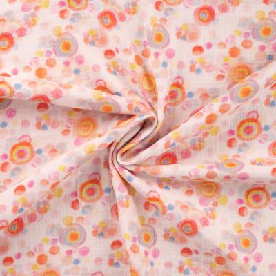 Tissu Double gaze de Coton Digital Ronds sur fond Pêche - Par 10 cm