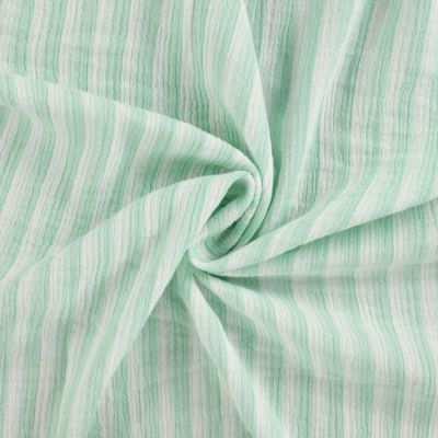 Tissu Double gaze de Coton Double face Rayures Vert d&#039;eau sur fond Blanc - Par 10 cm