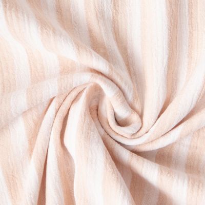 Tissu Double gaze de Coton Double face Rayures Beiges sur fond Blanc - Par 10 cm