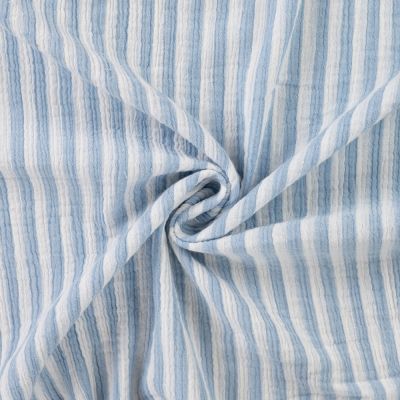 Tissu Double gaze de Coton Double face Rayures Bleues sur fond Blanc - Par 10 cm