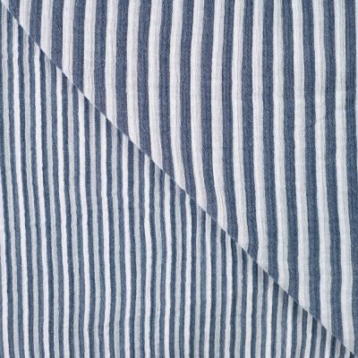 Tissu Double gaze de Coton Double face Rayures Bleu marine sur fond Blanc - Par 10 cm