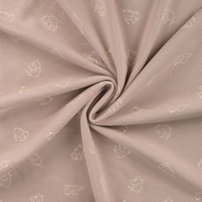 Tissu Jersey Nid d&#039;abeille imprimé Eléphants sur fond Beige sable - Par 10 cm