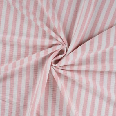 Tissu Jersey Coton Côtelé rayé Rose - Par 10 cm