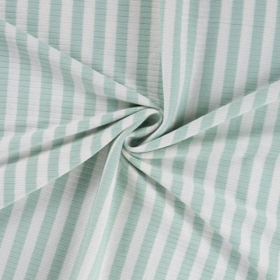 Tissu Jersey Coton Côtelé rayé Vert menthe - Par 10 cm
