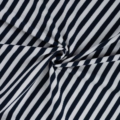 Tissu Jersey Coton Côtelé rayé Bleu marine - Par 10 cm
