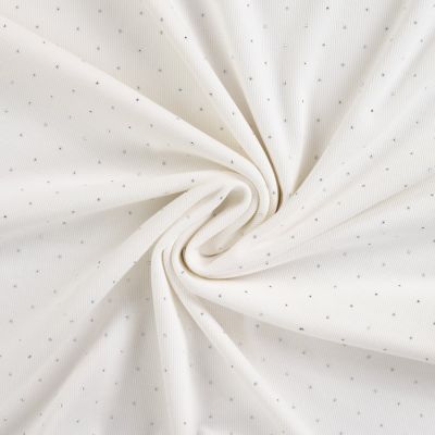 Tissu Jersey Coton Bord côte Strass sur fond Blanc cassé - Par 10 cm