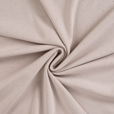 Tissu Jersey Coton Bord côte Strass sur fond Beige - Par 10 cm