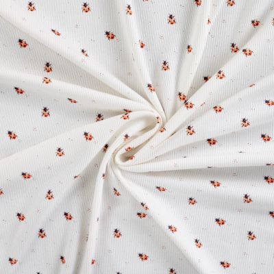Tissu Jersey Coton Bord côte Coccinelles sur fond Blanc cassé - Par 10 cm