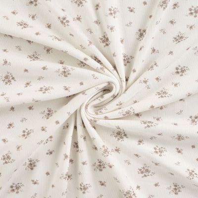 Tissu Jersey Coton Bord côte Fleuris sur fond Blanc cassé - Par 10 cm