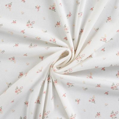 Tissu Jersey Bord côte Elise Bouquets fleuris sur fond Blanc cassé - Par 10 cm